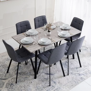 Nolan Dining Set 1+6 Col White & Grey