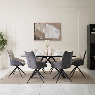 Raees Dining Set 1+6 – Beige & Black