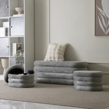 Zuela Ottoman 3 Piece Set W/T Storage – Light Grey