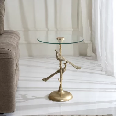 Twin Peacock Accent Table With Glass Top