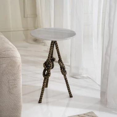 Rope Accent Table With Marble Top