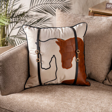 Miraj Embroidery Velvet Cushion Horse Orange -45x45cm