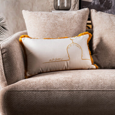 Miraj Embroidery Velvet Cushion Gold/White -30x50cm