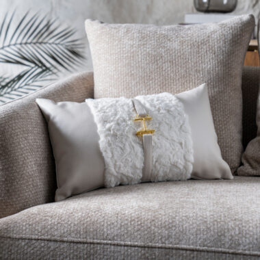 Miraj Jacquard Fur Cushion White -30x50cm