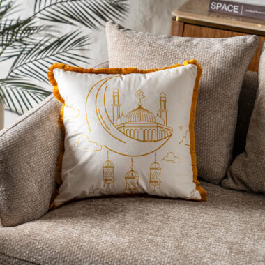 Miraj Embroidery Jacquard Cushion Gold/White -45x45cm