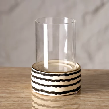 Auric Ceramic Candle Holder Cream/Black -13x13x18.5cm