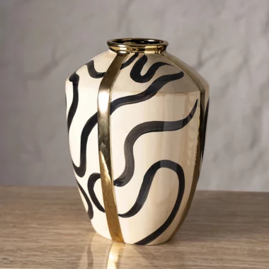 Auric Ceramic Vase Cream/Black -26.5x22x35cm