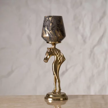 Galiora Horse Pillar Candle Holder Large Gold & Grey -12x12x41.5cm