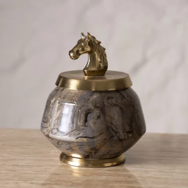 Galiora Horse Trinket Jar Gold & Grey -18x18x22cm