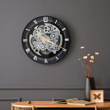 Chronos Metal Gear Wall Clock Black -60cm