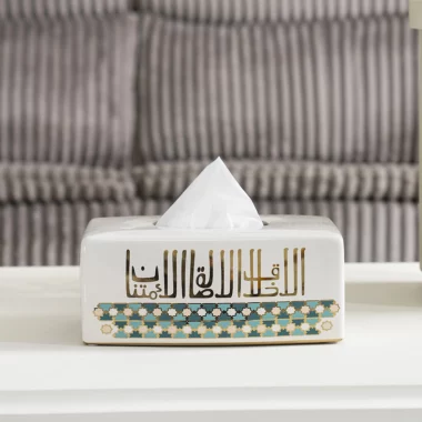 Taliah Ceramic Tissue Box White/Gold -25x13x10cm