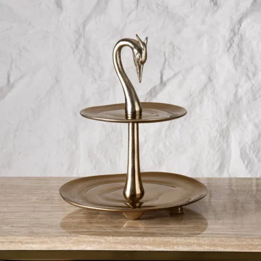 Serenya 2 Tier Cake Stand Gold & Bronze -26.5×26.5x31cm