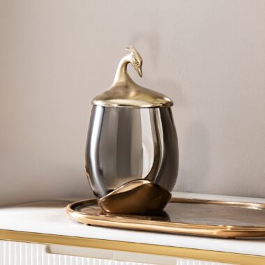 Serenya Trinket Jar Large Gold & Bronze -16x16x29