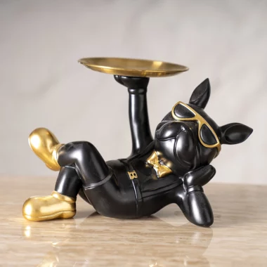 Swagster Reclining Dog Butler Black & Gold -27.9×11×17.5cm