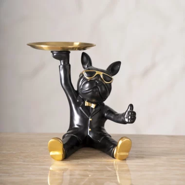Swagster Seated Dog Butler Black & Gold -17×18.5×19.5cm