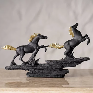 Valor Twin Running Horse Black & Gold -37×6.5x23cm