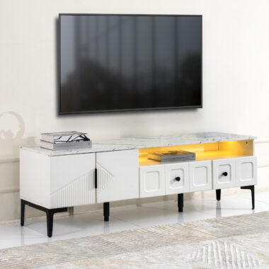 Natsuki K Tv Unit -White Marble &White