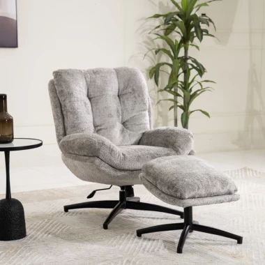 Scandi Lounge Chair With Stool -Grey