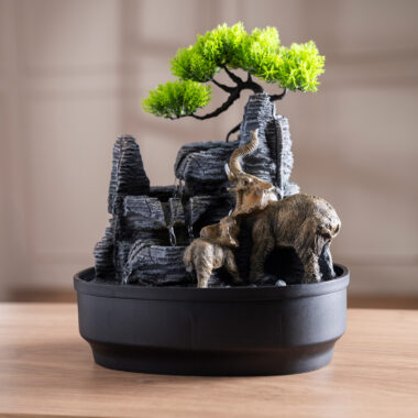 Rivulet Elephant & Cub Indoor Fountain Grey