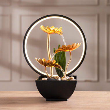 Rivulet Lotus Flower Metal Indoor Fountain With Ring LED