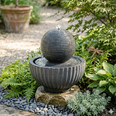 Serene Floating Orb Bowl Outdoor Fountain -Black