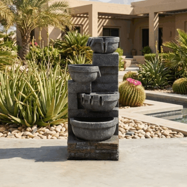 Serene Cascading Vessel Outdoor Fountain -Grey
