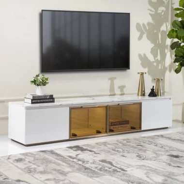 Manvi Tv Unit -Marble White & White