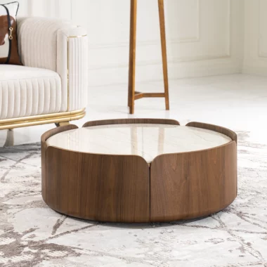 Petals Coffee Table -Beige & Walnut
