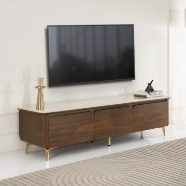 Petals Tv Unit -Beige & Walnut
