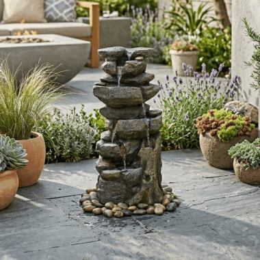 Serene Forest Stream Rock Tier Outdoor Fountain -Grey