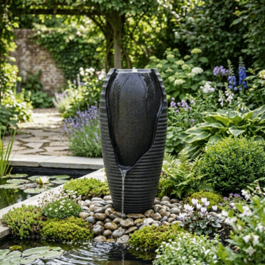 Serene Tall Textured Urn Outdoor Fountain -Black