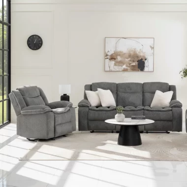Ziva 6-Seater Recliner Sofa Set -Dark Grey