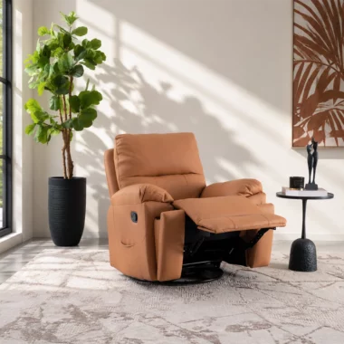 Remo Recliner Sofa With Swivel & Rocker -Tan