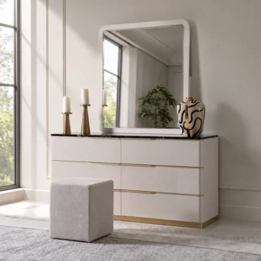 Tribeca Dresser With Mirror & Stool Only – Black & Beige