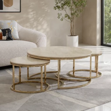 Strava Coffee Table Set Of 3 -Beige & Gold
